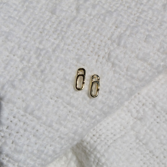 Sterling Silver Dainty Gold Paper Clip Stud Earrings - Picture 6 of 10